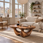 Tulip Coffee Table, Sculptural Solid Wood Pebble Top on Three Curved Petal Legs