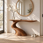 Sculptural Console Table with S-Curve Wood Base, Narrow Entryway Table, Cantilevered Solid Wood Top