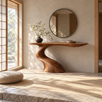 Sculptural Console Table with S-Curve Wood Base, Narrow Entryway Table, Cantilevered Solid Wood Top