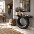 Modern Console Table with Round Hoop Base, Sculptural Solid Wood Entryway Table with Circular Void