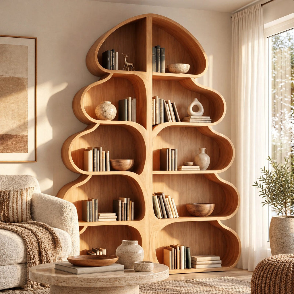 Whimsical Tree Silhouette Wood Bookshelf For Living Room