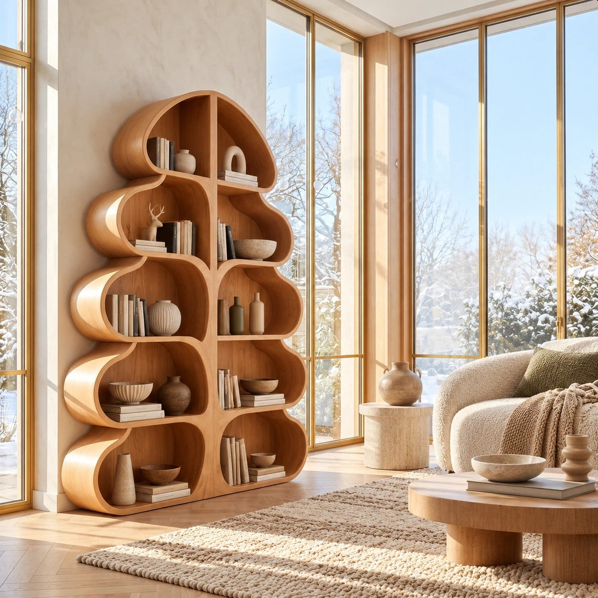 Whimsical Tree Silhouette Wood Bookshelf For Living Room