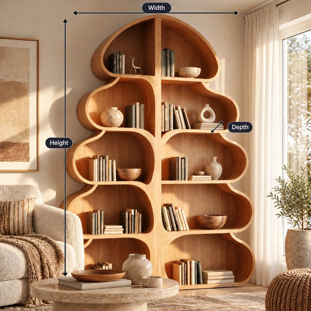 Whimsical Tree Silhouette Wood Bookshelf For Living Room