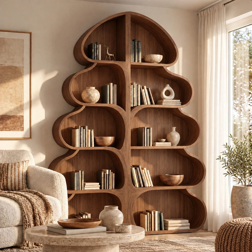 Whimsical Tree Silhouette Wood Bookshelf For Living Room