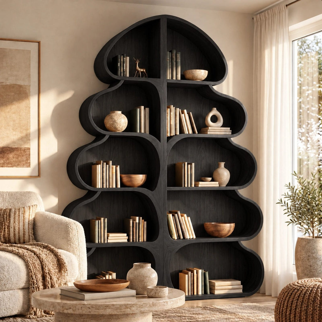 Whimsical Tree Silhouette Wood Bookshelf For Living Room