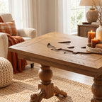 Rustic Turned Leg Wood Coffee Table With Root Base For Living Room