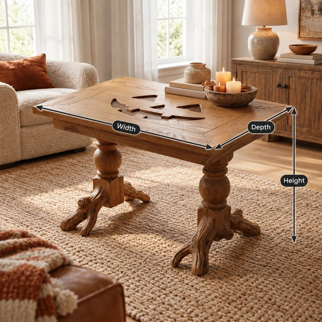 Rustic Turned Leg Wood Coffee Table With Root Base For Living Room