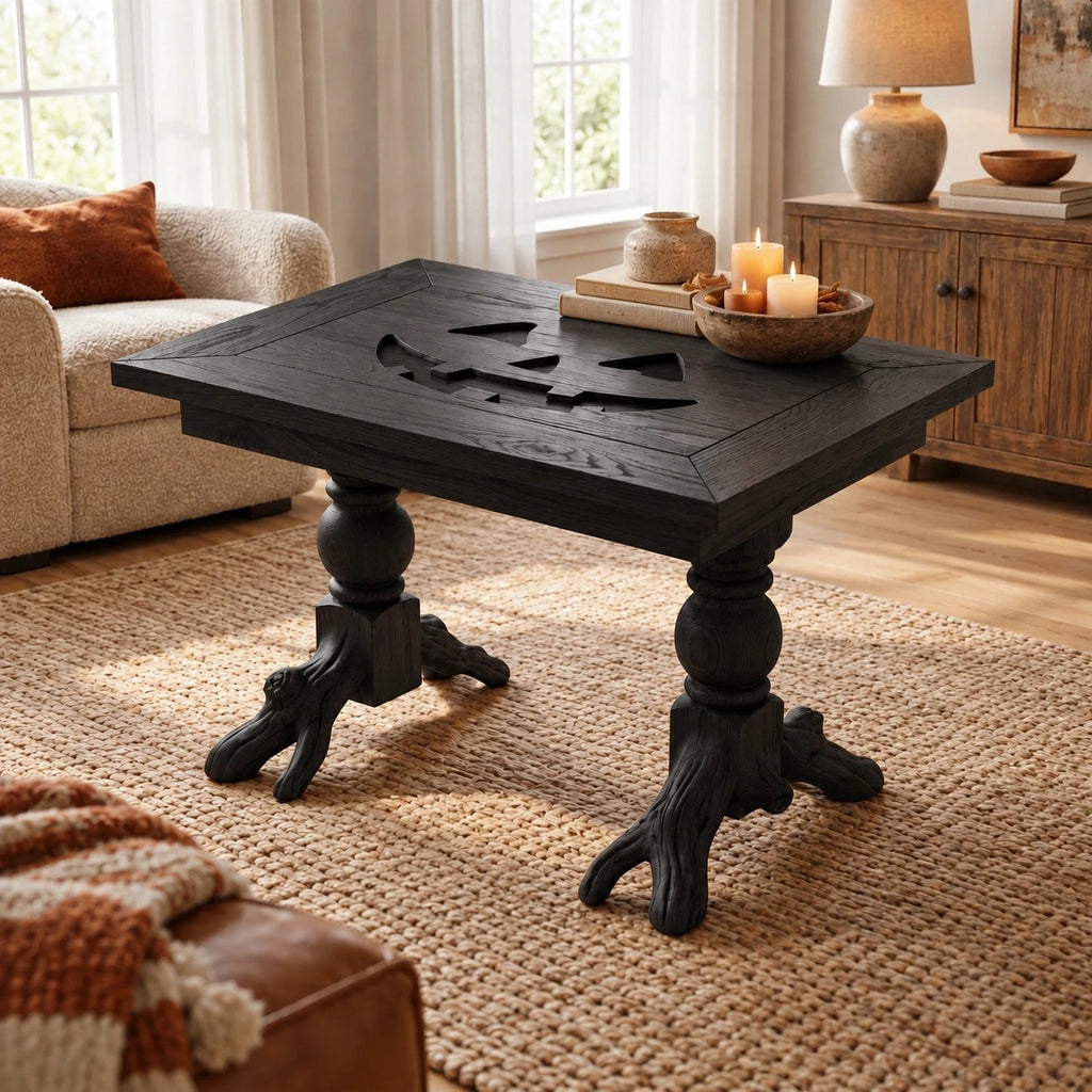 Rustic Turned Leg Wood Coffee Table With Root Base For Living Room