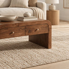 Waterfall Wood Coffee Table With Dual Storage Drawers For Living Room