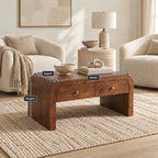 Waterfall Wood Coffee Table With Dual Storage Drawers For Living Room