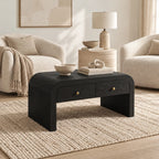 Waterfall Wood Coffee Table With Dual Storage Drawers For Living Room