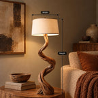 Twisted Driftwood Floor Lamp With Linen Drum Shade For Bedroom