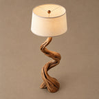 Twisted Driftwood Floor Lamp With Linen Drum Shade For Bedroom
