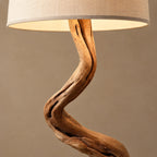 Twisted Driftwood Floor Lamp With Linen Drum Shade For Bedroom