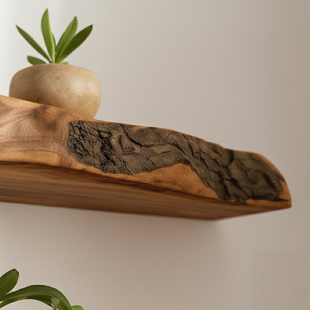 Solid Wood Live-Edge Tiered Floating Wall Shelf with Natural Edge for Bathroom Storage