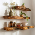 Solid Wood Live-Edge Tiered Floating Wall Shelf with Natural Edge for Bathroom Storage