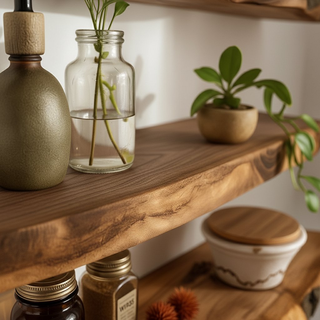 Solid Wood Live-Edge Tiered Floating Wall Shelf with Natural Edge for Bathroom Storage