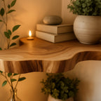 Solid Wood Live-Edge Corner Shelf Floating Organic Curve for Living Room Nook
