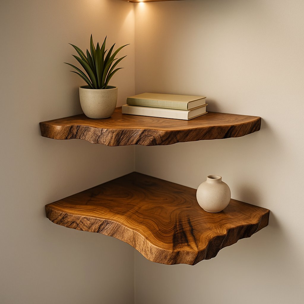 Solid Wood Live-Edge Floating Wall Shelf Organic Slab for Living Room Display