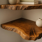 Solid Wood Live-Edge Floating Wall Shelf Organic Slab for Living Room Display