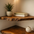 Solid Wood Live-Edge Floating Wall Shelf Organic Slab for Living Room Display