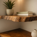 Solid Wood Live-Edge Floating Wall Shelf Organic Slab for Living Room Display