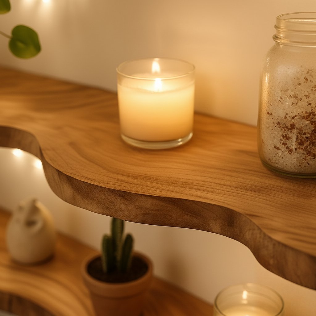 Solid Wood Live-Edge Floating Wall Shelf Natural Slab for Cozy Living Room