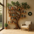 Solid Wood Tree-Branch Bookshelf Sculptural Live-Edge Wall Storage for Reading Room