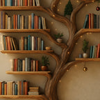 Solid Wood Tree-Branch Bookshelf Sculptural Live-Edge Wall Storage for Reading Room