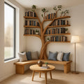Solid Wood Tree-Branch Bookshelf Organic Live-Edge Wall Display for Home Library