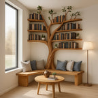 Solid Wood Tree-Branch Bookshelf Organic Live-Edge Wall Display for Home Library