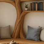 Solid Wood Tree-Branch Bookshelf Organic Live-Edge Wall Display for Home Library