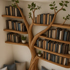 Solid Wood Tree-Branch Bookshelf Organic Live-Edge Wall Display for Home Library