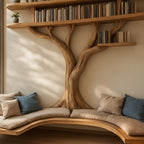 Solid Wood Tree-Branch Bookshelf Arched Live-Edge Reading Nook for Living Room
