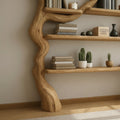 Solid Wood Tree-Branch Wall Shelf Tiered Live-Edge Display for Living Room Wall