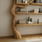 Solid Wood Tree-Branch Wall Shelf Tiered Live-Edge Display for Living Room Wall