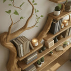 Solid Wood Tree-Branch Wall Shelf Tiered Live-Edge Display for Living Room Wall