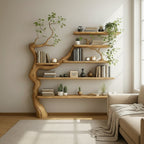 Solid Wood Tree-Branch Wall Shelf Tiered Live-Edge Display for Living Room Wall