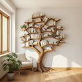 Solid Wood Tree-Branch Bookshelf Sculptural Live-Edge Library Wall for Reading Room