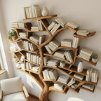 Solid Wood Tree-Branch Bookshelf Sculptural Live-Edge Library Wall for Reading Room