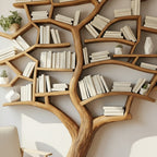 Solid Wood Tree-Branch Bookshelf Sculptural Live-Edge Library Wall for Reading Room