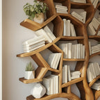Solid Wood Tree-Branch Bookshelf Sculptural Live-Edge Library Wall for Reading Room