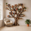 Solid Wood Tree-Branch Bookshelf Full Canopy Live-Edge Wall Art for Home Library