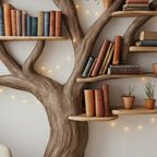 Solid Wood Tree-Branch Bookshelf Full Canopy Live-Edge Wall Art for Home Library