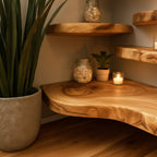 Solid Wood Tiered Corner Shelf Live-Edge Organic Ledges for Plant Display Nook