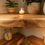 Solid Wood Tiered Corner Shelf Live-Edge Organic Ledges for Plant Display Nook