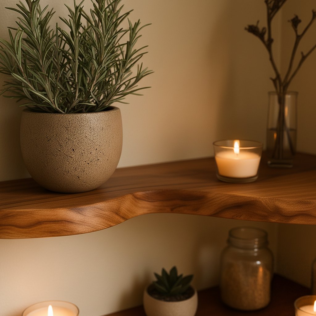 Solid Wood Live-Edge Floating Wall Shelf Wavy Organic Slab for Modern Living Room