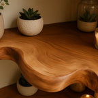 Solid Wood Live-Edge Floating Wall Shelf Wavy Organic Slab for Modern Living Room