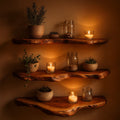 Solid Wood Live-Edge Floating Wall Shelf Sculptural Slab for Cozy Bedroom Corner
