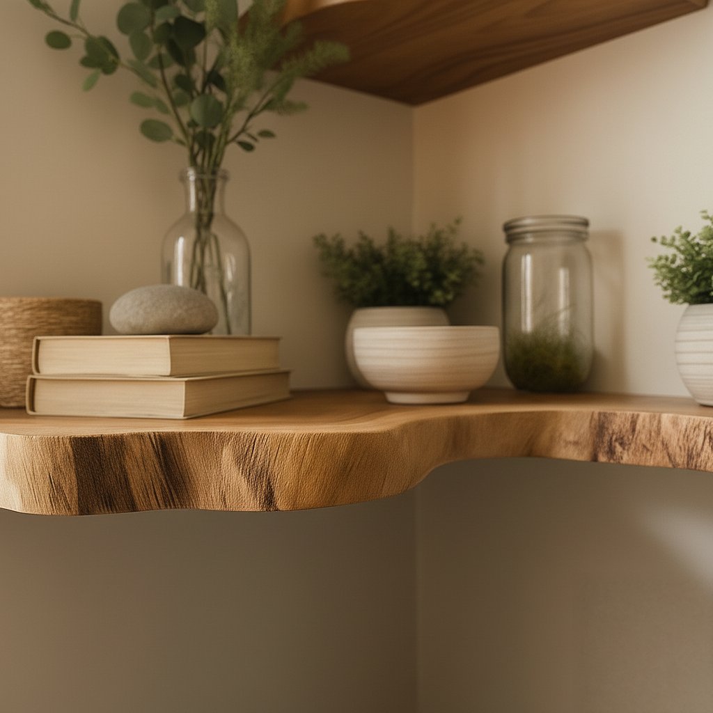 Solid Wood Live-Edge Corner Shelf Tiered Organic Slabs for Plant Display Living Room